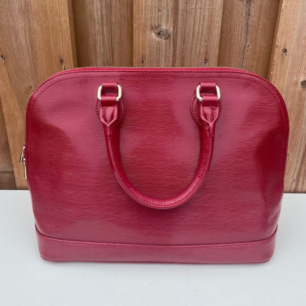 DANIER Red Cow Leather Womens Bag Purse Gold Metal Large Size